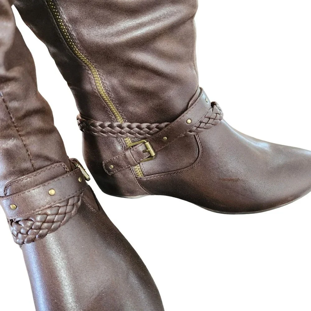 Wear Ever Size 8 Wide‎ Calf Dark Brown Buckle Seymore Boots NWT